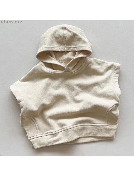 Apricot sleeveless hooded sweatshirt